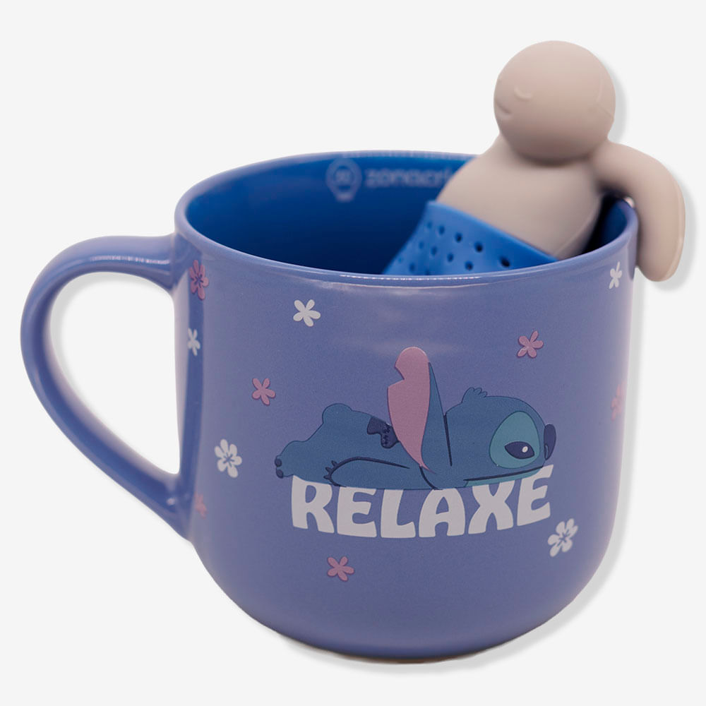 Caneca com Infusor Stitch Relaxe - Disney